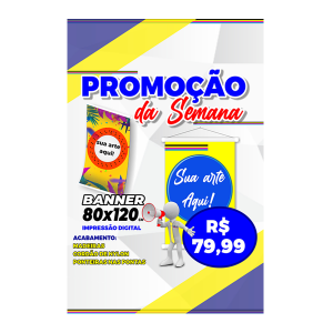 Banner 70x120m Lona Brilho Lona 280g 70x120 4x0 Brilho Madeira e cordinha 