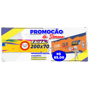 Faixa 200x70 lona brilho Lona 280gr 200x70 4x0 Brilho Madeira, ponteira  e cordinha 